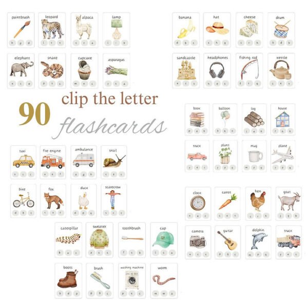 80+ Clip Letter Flashcards เพื่อการเรียนรู้ภาษาอังกฤษสำหรับเด็ก